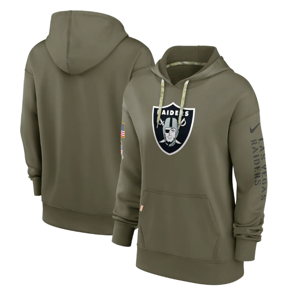 Women's Las Vegas Raiders 2022 Olive Salute to Service Therma Performance Pullover Hoodie(Run Small)